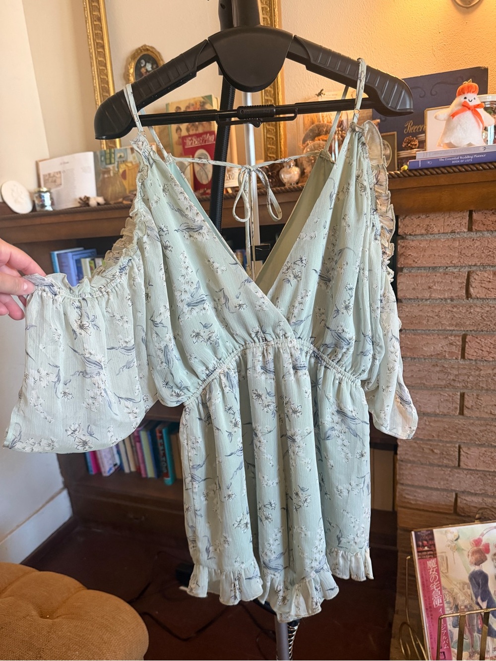 Angie Mint Green Floral Cold-Shoulder Romper